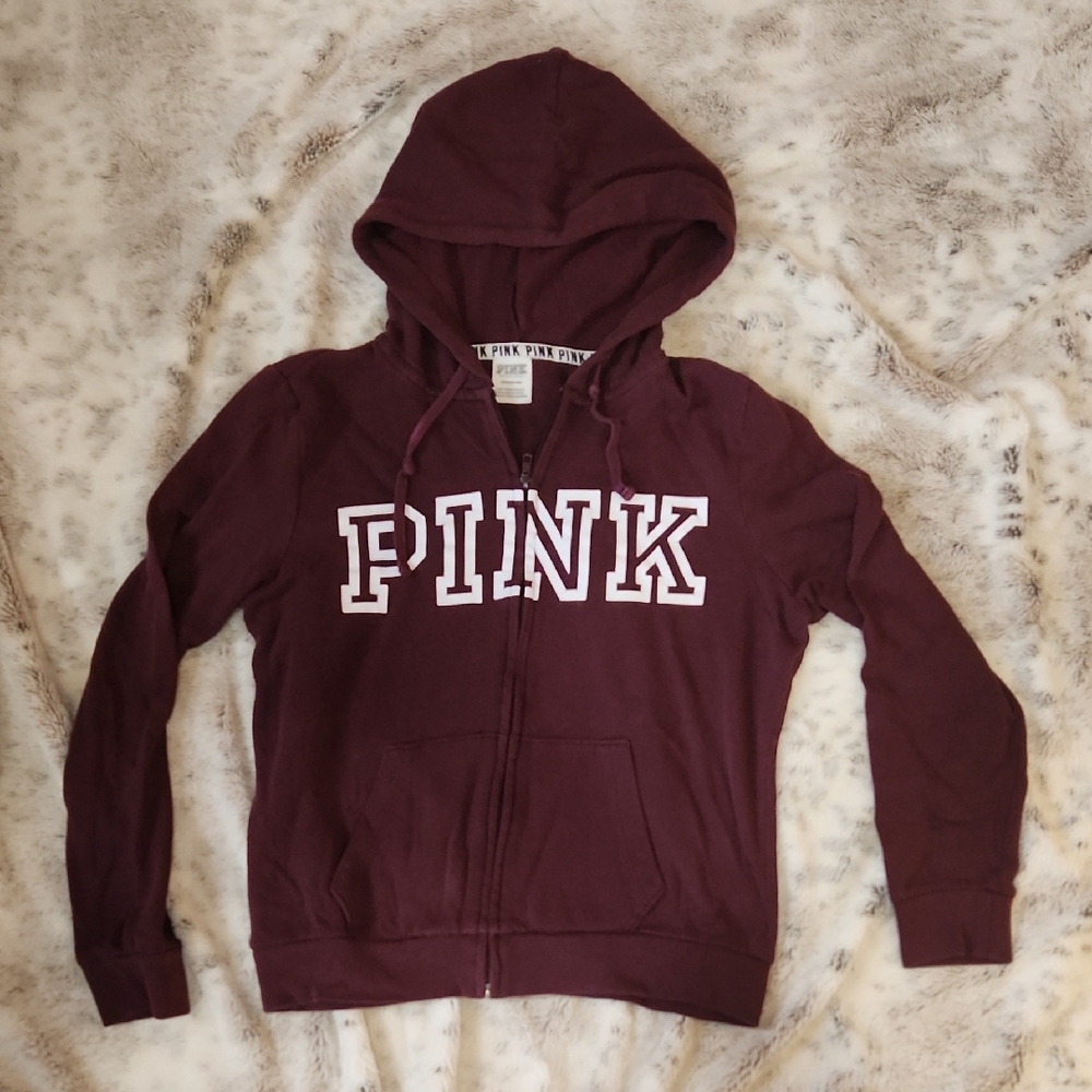 Victoria's Secret PINK Burgundy Zip-Up Hoodie